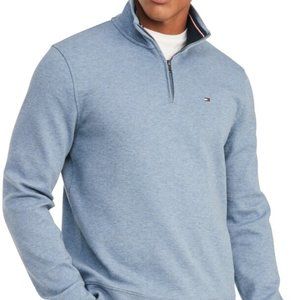 Tommy Hilfiger Men's French Rib Quarter-Zip Pullover Sweatshirt Light Blue Small